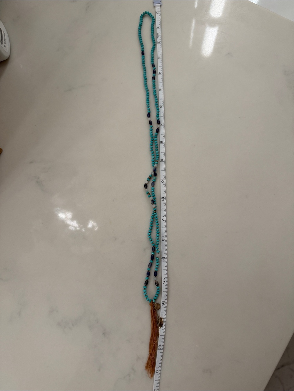 Chan Luu Turquoise and Navy Beaded Tassel Necklace - Picture 4 of 7
